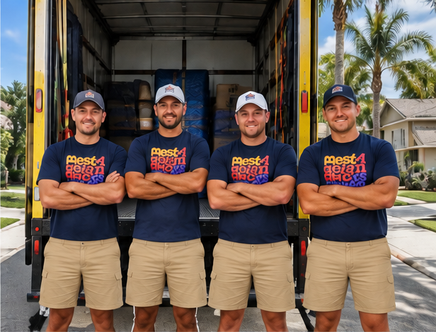 Best American Movers crew standing in front of a loaded moving truck