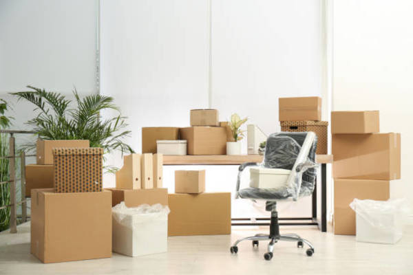 office with moving boxes